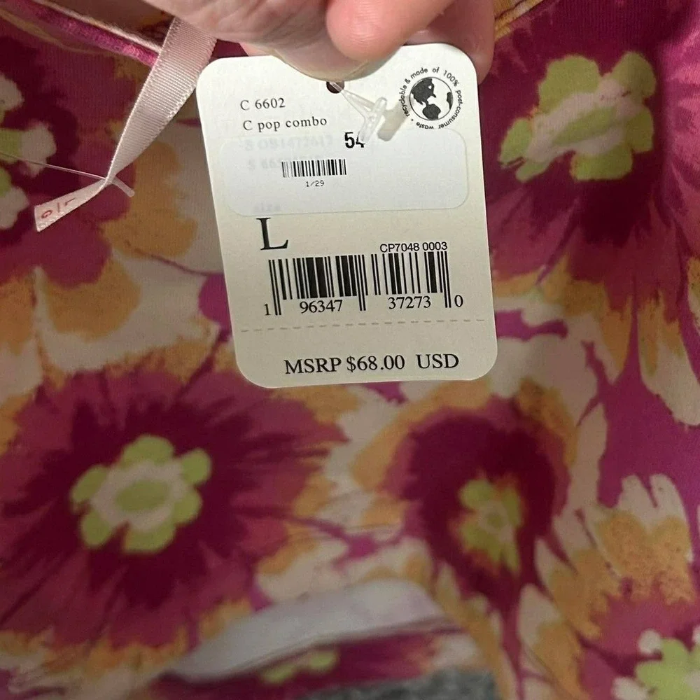 Free People Floral Crop‎ Top Pink Yellow Cross Back Puff Sleeve Womens Large